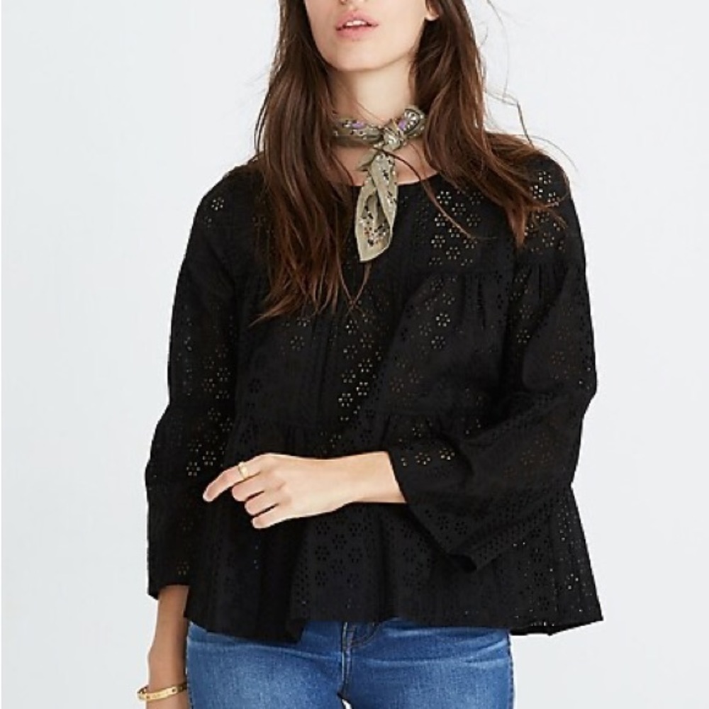 Madewell black tiered eyelet top